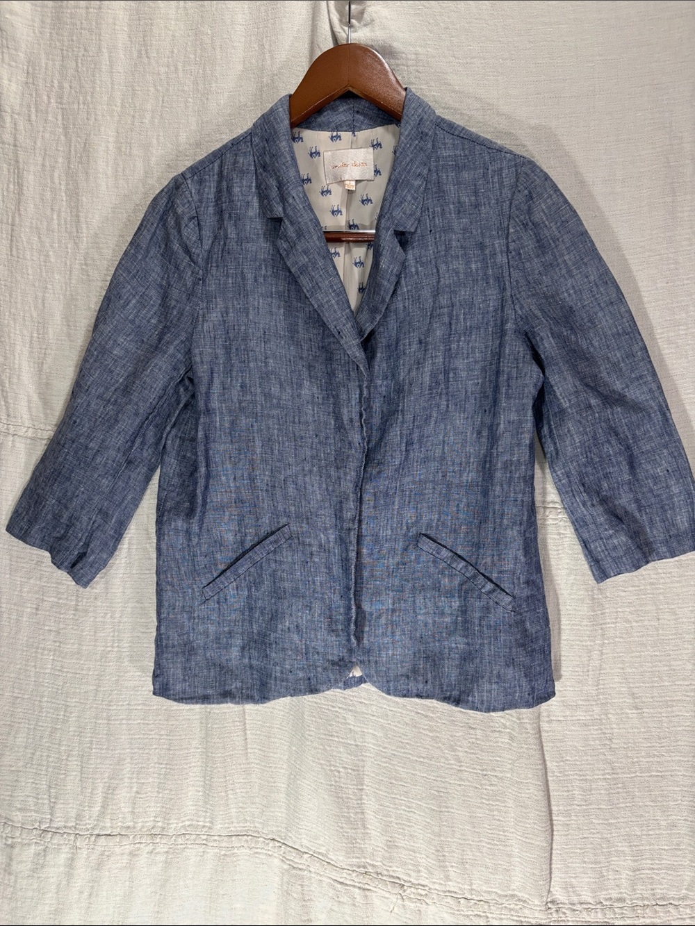 Under Skies Blue 100% Linen 3/4 Sleeve Blazer Jacket Size Small EUC